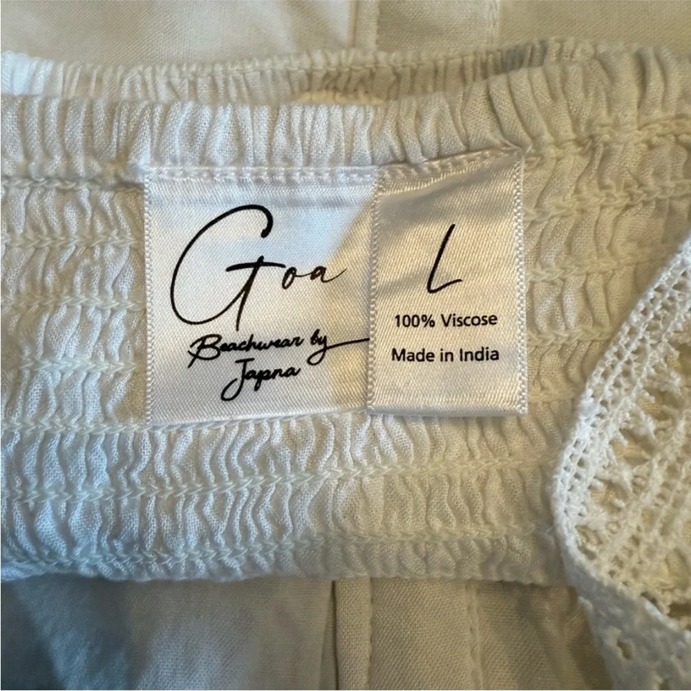 Japna Cream Smocked Waist Top with Crochet Trim - Picture 2 of 2